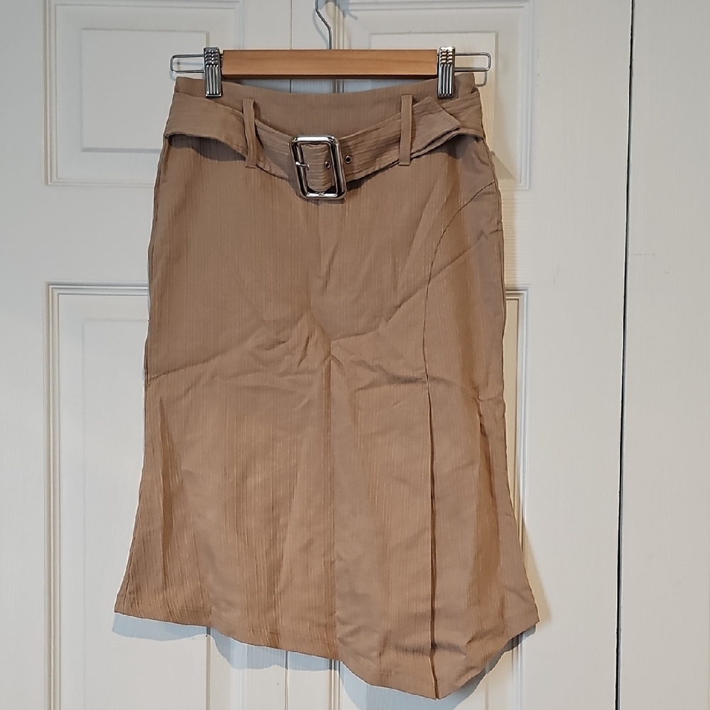 K-scion Tan Pinstripe Belted Midi Skirt – Made in USA – Size S